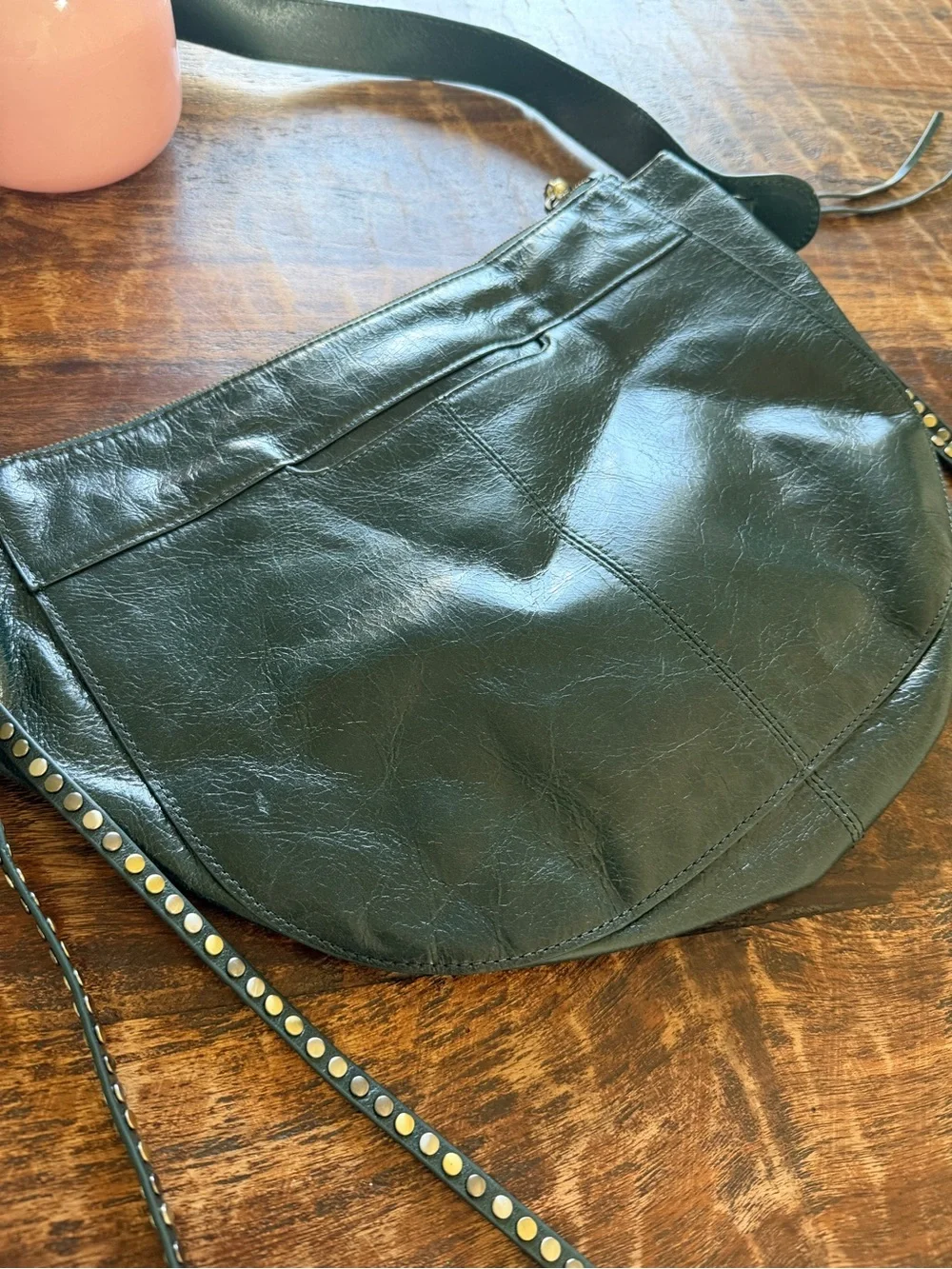 Hobo Dark Green Crinkle Leather Shoulder Bag